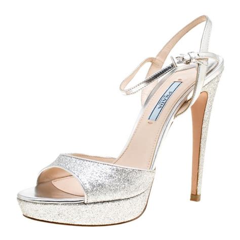 prada shoes glitter|Silver Metallic Leather Sandals .